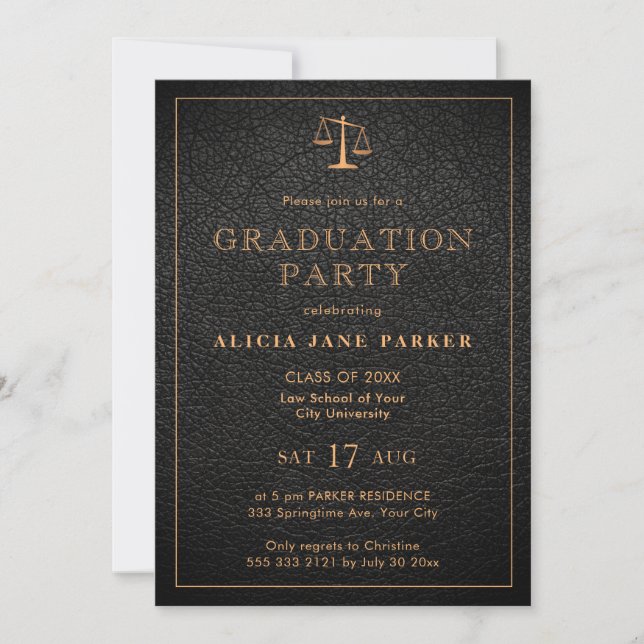 Invitación Graduación de la escuela de leyes elegante foto de (Anverso)