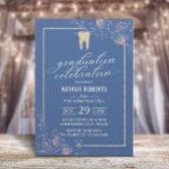 Invitación Graduación de la escuela dental Vintage Blue Botan<br><div class="desc">Invitaciones a la fiesta de graduación botánica azul de la escuela dental.</div>