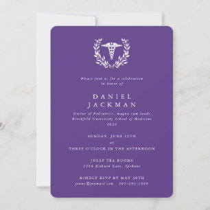 Invitación Graduación de la Escuela Médica Purple Caduceus