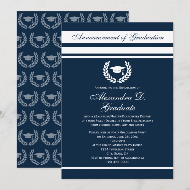 Invitación Graduación de la escuela secundaria formal Stripes (Anverso / Reverso)