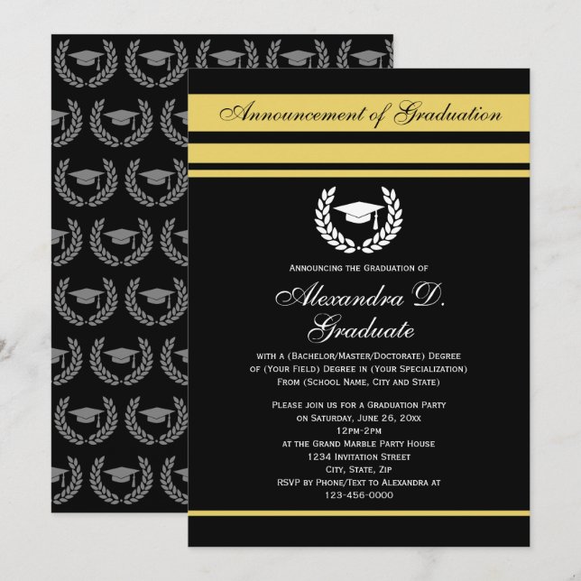 Invitación Graduación de la escuela secundaria formal Stripes (Anverso / Reverso)