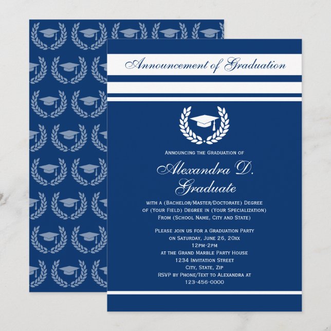 Invitación Graduación de la escuela secundaria formal Stripes (Anverso / Reverso)