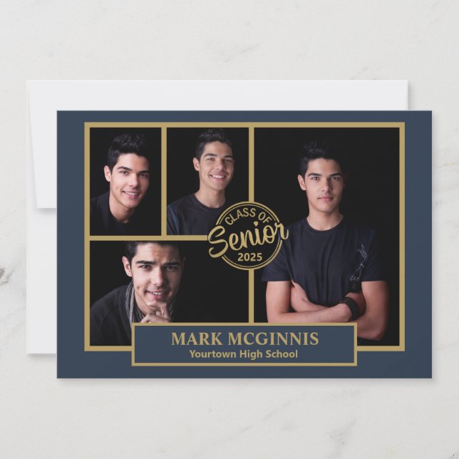 Invitación Graduación de la Escuela Secundaria Navy Blue Gold (Anverso)