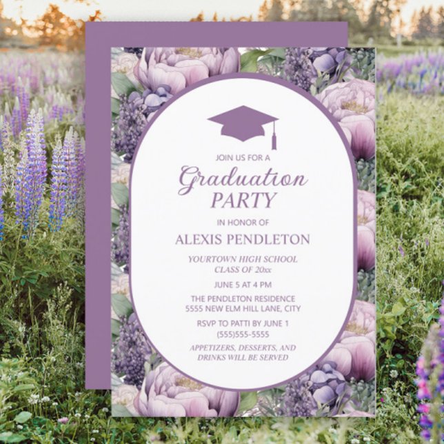 Invitación Graduación de la escuela secundaria Purple Floral  (Purple floral graduation party invitation)
