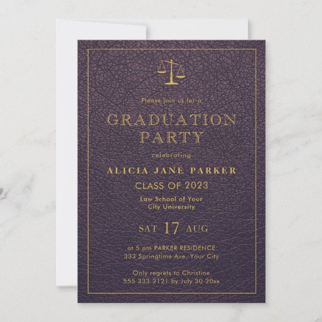 Invitación Graduación de la facultad de derecho foto elegante (Anverso)