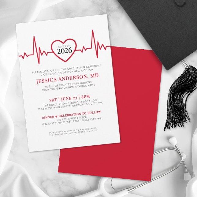Invitación Graduación de la Facultad de Medicina de la Doctor (Elegant Nursing Doctor Medical School Graduation Invitation)