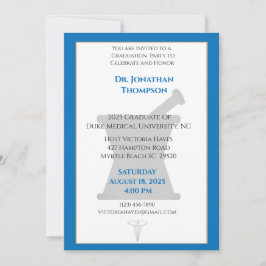 Invitación Graduación de la farmacia Blue White Mortar Pestle