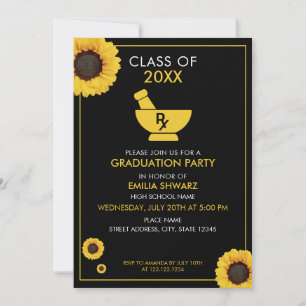 Invitación Graduación de la farmacia del girasol amarillo mod