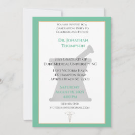 Invitación Graduación de la farmacia verde beige de mortero d