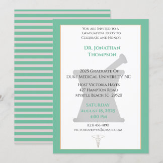 Invitación Graduación de la farmacia verde beige de mortero d
