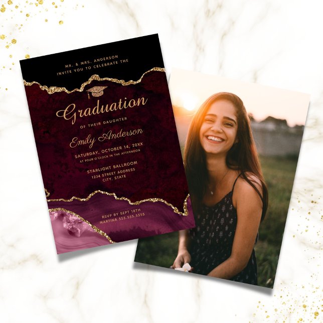 Invitación Graduación de la foto de Burgundy Agate (Subido por el creador)