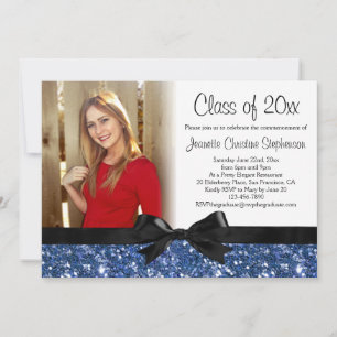 Invitación Graduación de la foto de la cinta de cinta azul co