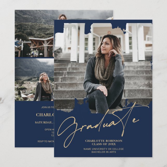 Invitación Graduación de la foto de la graduación de la escri (Anverso / Reverso)