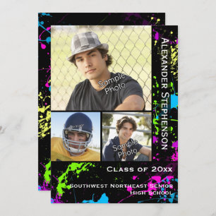 Invitación Graduación de la foto de Neon Paint Splatter