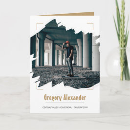 Invitación Graduación de la foto de pincel con borde dorado