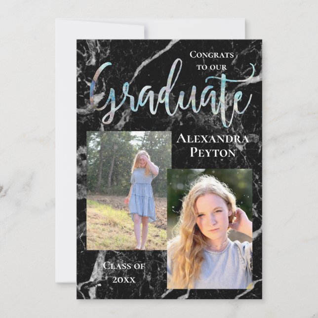 Invitación Graduación de la foto del guión de ábalona de márm (Anverso)