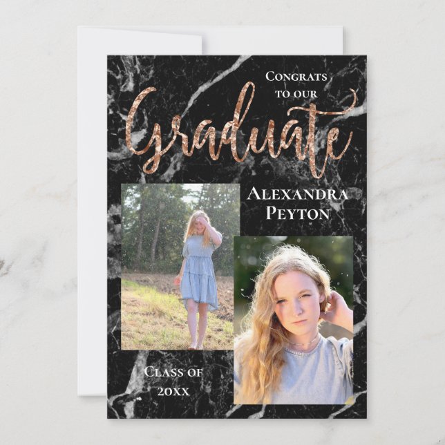 Invitación Graduación de la foto del guión de oro del Rosa de (Anverso)