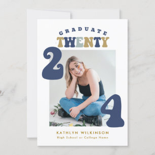 Invitación Graduación de la foto del guión del retro azul tur