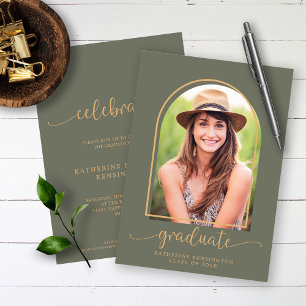 Invitación Graduación de la foto del oro verde Minimalista de