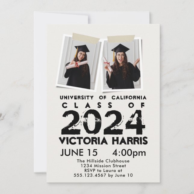 Invitación Graduación de la foto del Personalizado Gray Grung (Anverso)