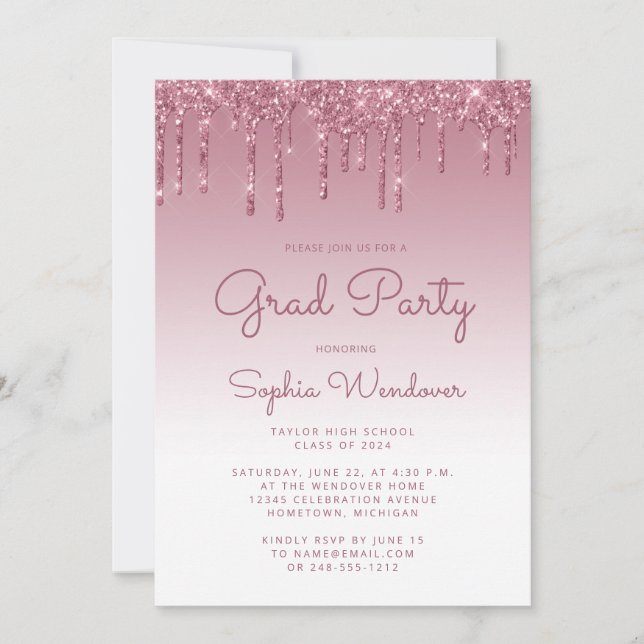 Invitación Graduación de la foto del Purpurina Glam Burgundy  (Anverso)