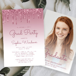 Invitación Graduación de la foto del Purpurina Glam Burgundy
