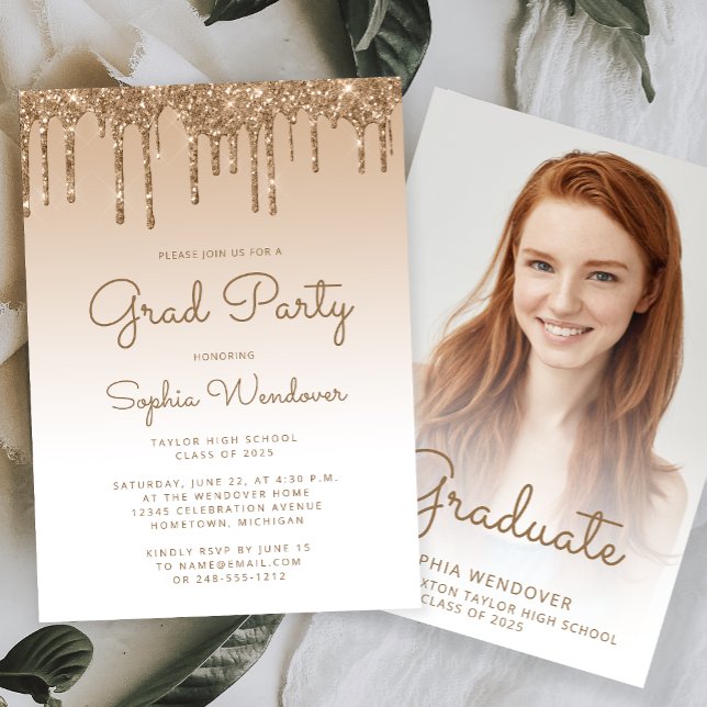 Invitación Graduación de la foto del Purpurina Glam Gold en 2 (Subido por el creador)