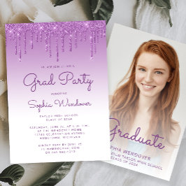 Invitación Graduación de la foto del Purpurina Glam Purple en
