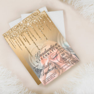 Invitación Graduación de la foto del Purpurina Metálico Glam 