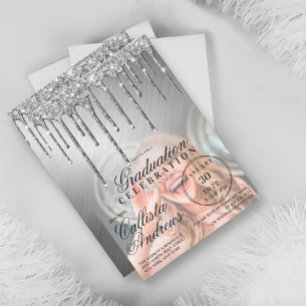Invitación Graduación de la foto del Purpurina metálico Glam 