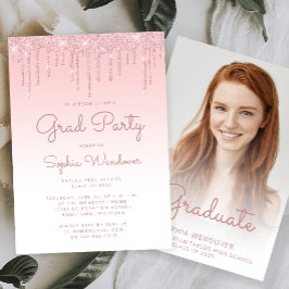 Invitación Graduación de la foto del Purpurina Rosa Glam Rubo