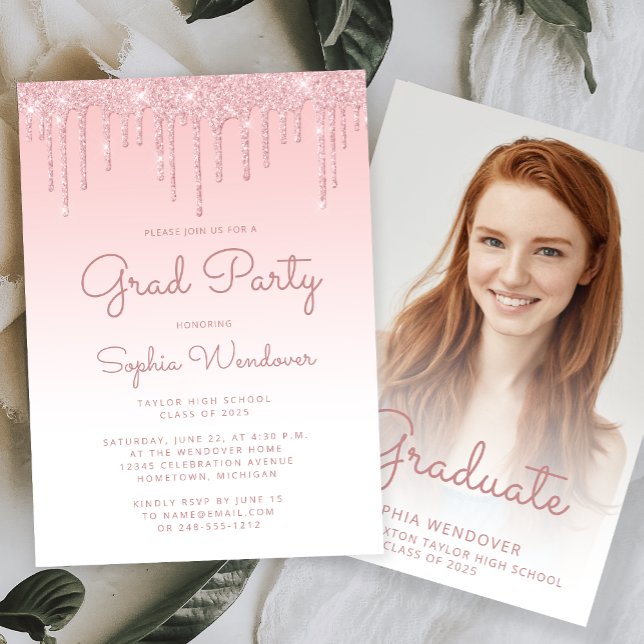 Invitación Graduación de la foto del Purpurina Rosa Glam Rubo (Subido por el creador)