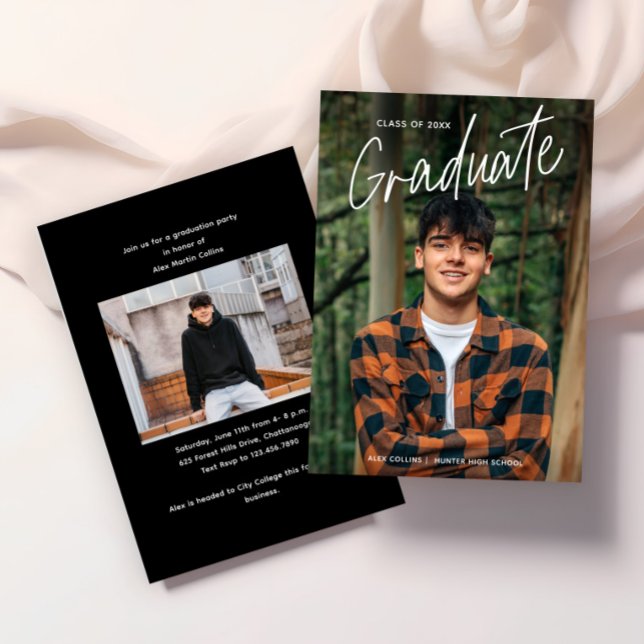 Invitación Graduación de la foto manuscrita del guión (Modern Handwritten Photo Graduation Invitations.)