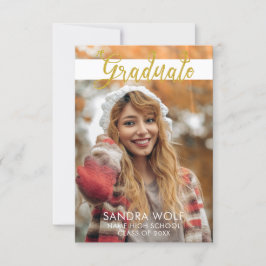 Invitación Graduación de la foto moderna con guión dorado