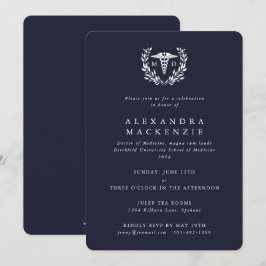 Invitación Graduación de la guirnalda MD Caduceus+Laurel