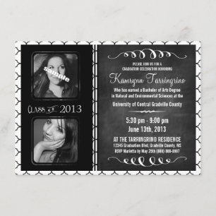 Invitación Graduación de la pizarra de 2 fotos blanco y negro