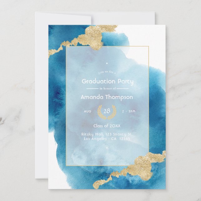 Invitación Graduación de la playa de acuarela (Anverso)