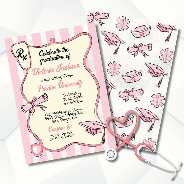 Invitación Graduación de la prescripción médica rosa dibujada (Subido por el creador)