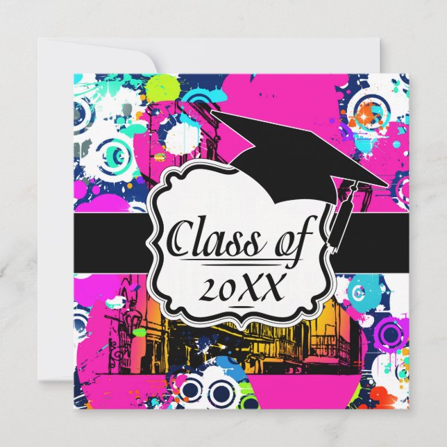 Invitación graduación de la salpicadura de pintura en graffit (Anverso)