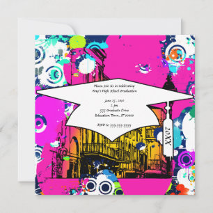 Invitación graduación de la salpicadura de pintura en graffit