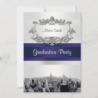 Invitación Graduación de la silueta de NYC grabada con cinta