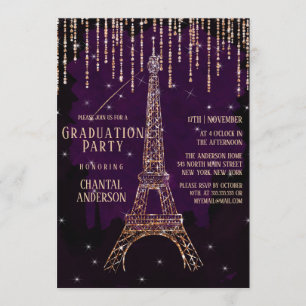 Invitación Graduación de la Torre Eiffel del Purpurina Púrpur