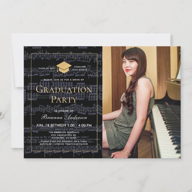 Invitación Graduación de la unidad de fotos de chapa negra y  (Anverso)