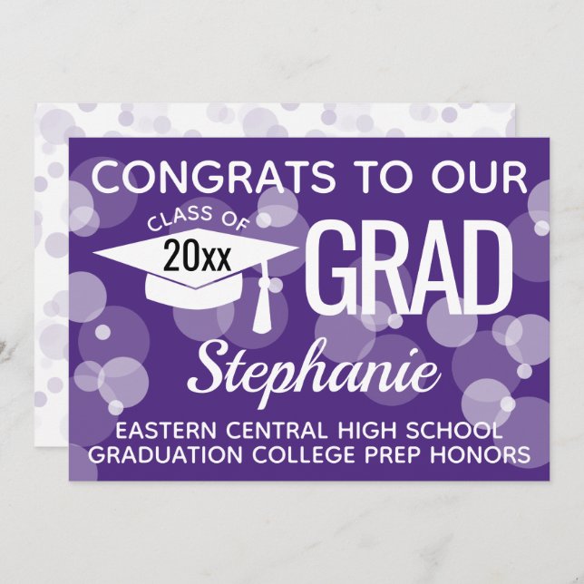 Invitación Graduación de las burbujas de bokeh de Confetti mo (Anverso / Reverso)