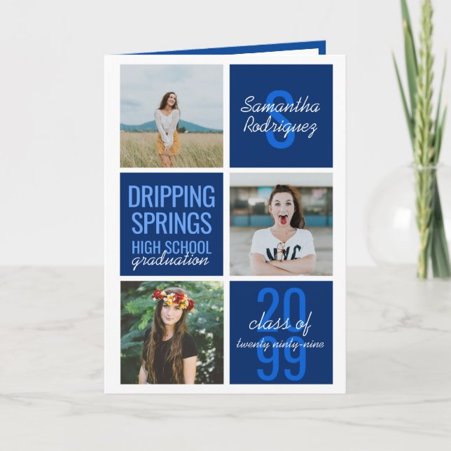 Invitación Graduación de las cajas de diversión Blue 4-Photo (Anverso)