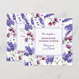 Invitación Graduación de las flores de color púrpura cuadrado