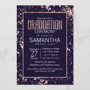 Invitación Graduación de las manchas de pintura azul de la Ma