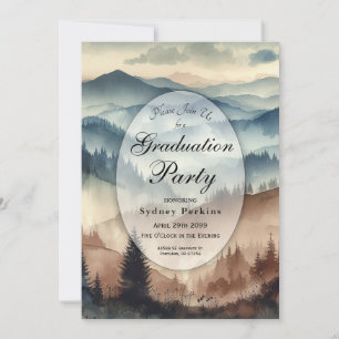 Invitación Graduación de las montañas azul y marrón mocha