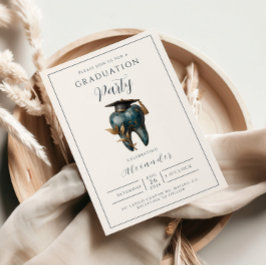 Invitación Graduación de Laurel de Diente Azul Refinado