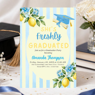 Invitación Graduación de Limón con Raya Azul Fresca